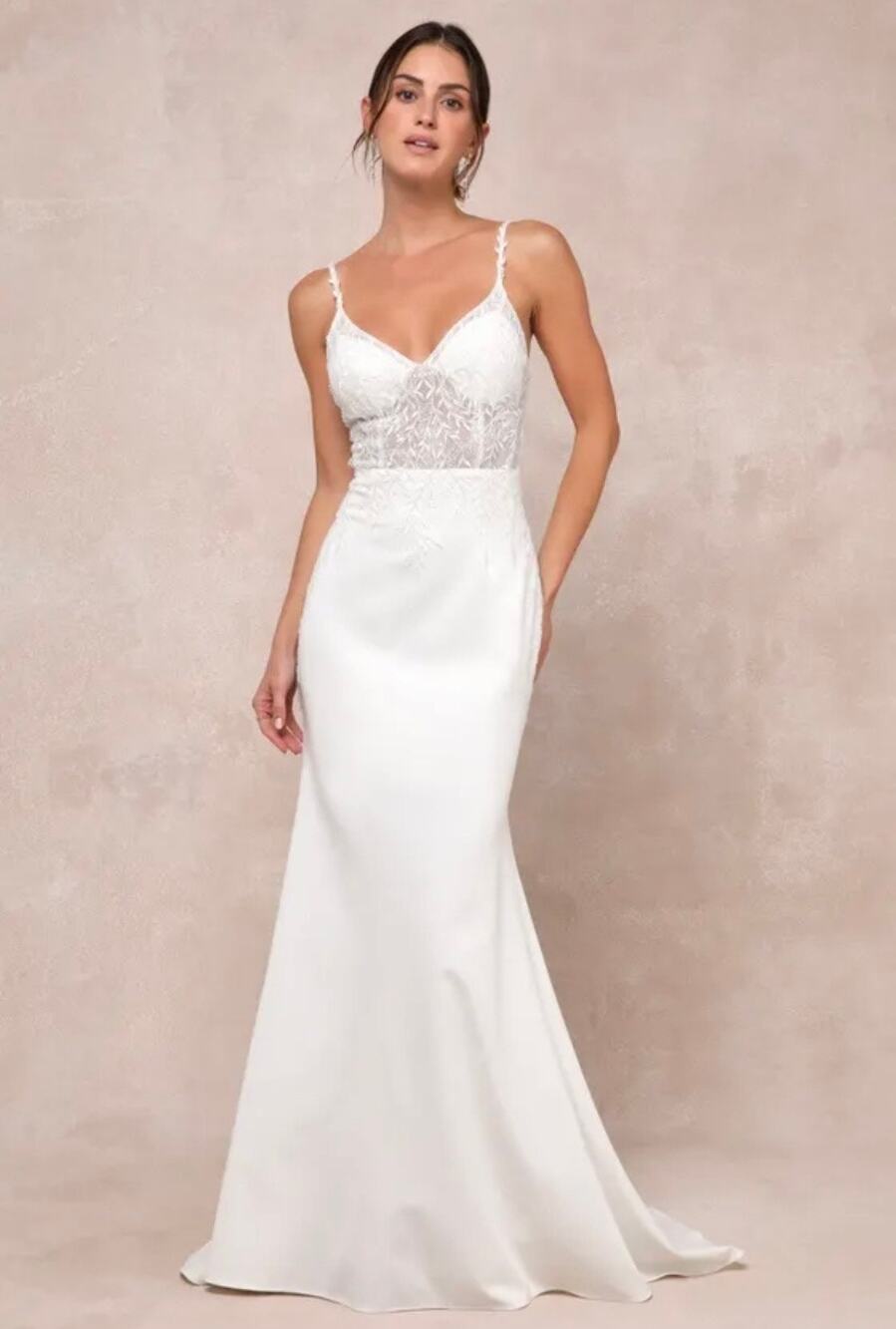 NWOT Lulus Infinite Ivory Beaded Embroidered Lace Maxi Dress XL MSRP $298